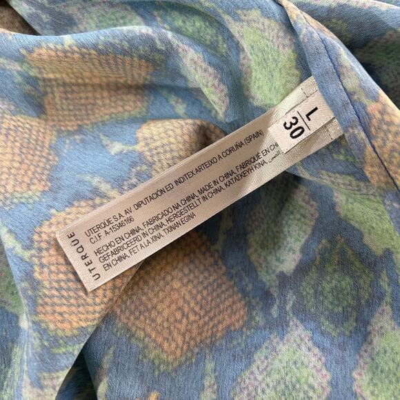 Uterqüe Midi Dress Multicolor Snake Print Long Sleeve Ruched Waist Large - Picture 6 of 8